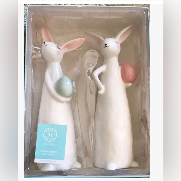 Martha Stewart Set of 2 Ceramic Easter Bunny Rabbits Spring 10.5” Figurines NEW - Picture 2 of 8